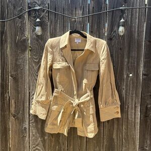 Armani Collezioni light beige linen button-up tie-front coat or tunic size 8